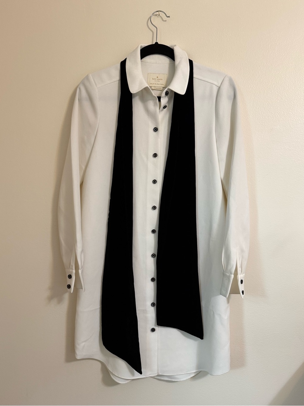 kate spade shirtdress with black velvet removable bow tie
